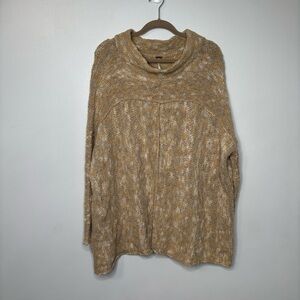 Free People Oversized Mock Neck Swing Sweater L Tan Marled Knit Cozy Boho